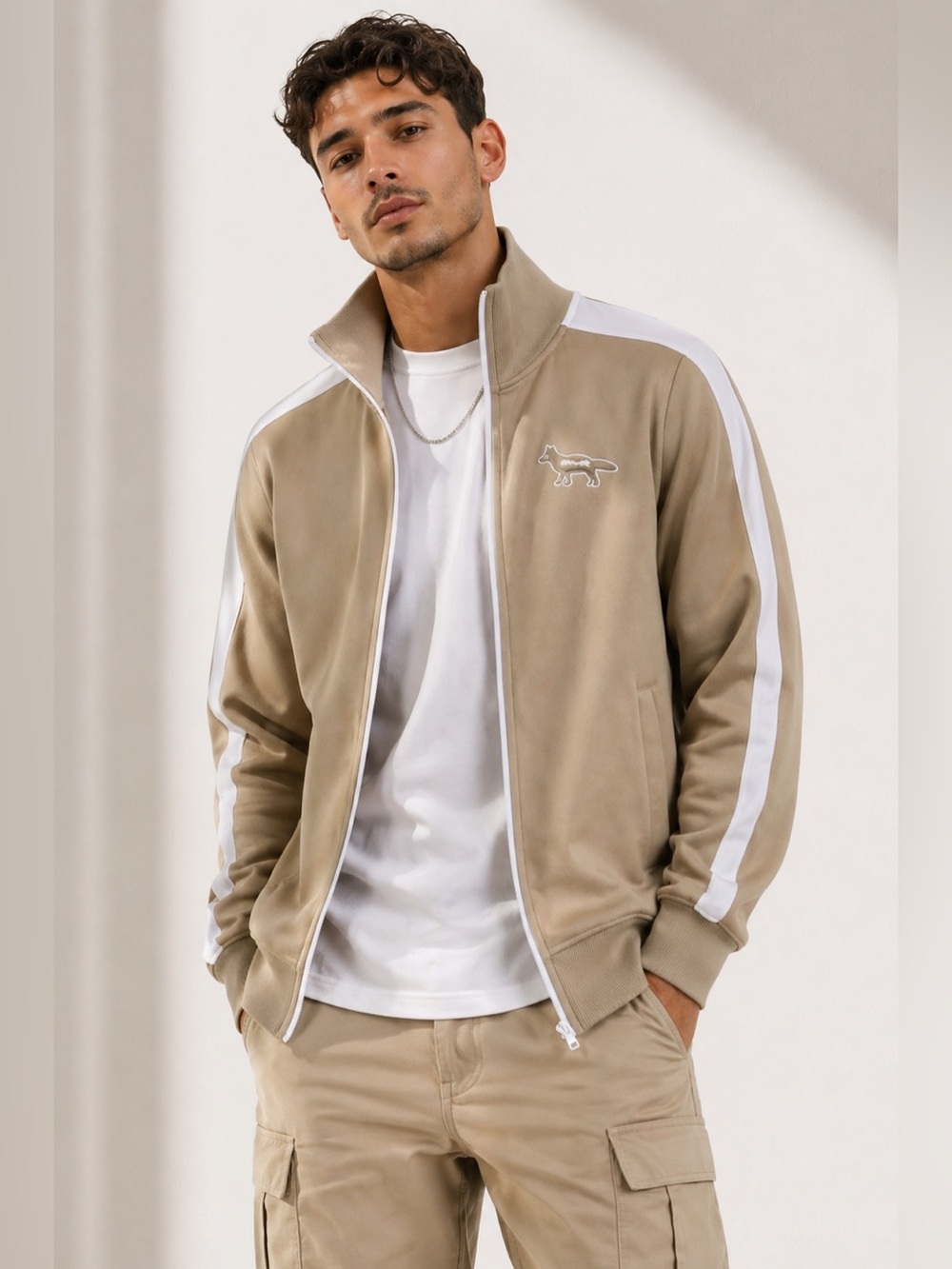 Puma x Maison Kitsuné T7 Track Jacket Small NWT Beige Fox Logo Limited Edition